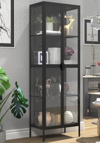 VCM NORDIC Floka XXL vitrineskab, m. 2 lge og 3 hylder - glas og sort stl