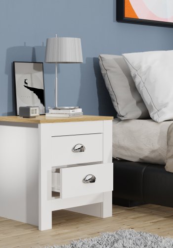 VCM NORDIC Balusa sengebord, m. 2 skuffer - hvid/natur tr (45x40)