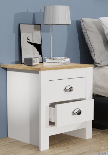 VCM NORDIC Balusa sengebord, m. 2 skuffer - hvid/natur tr (45x40)