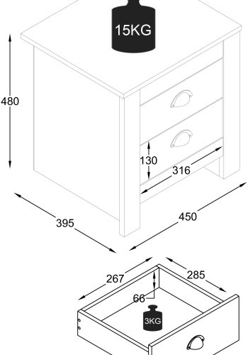 VCM NORDIC Balusa sengebord, m. 2 skuffer - hvid/natur tr (45x40)