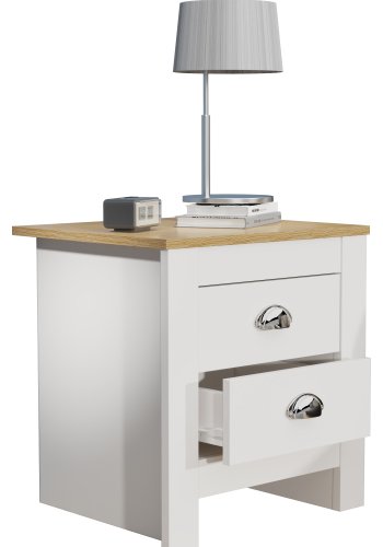 VCM NORDIC Balusa sengebord, m. 2 skuffer - hvid/natur tr (45x40)