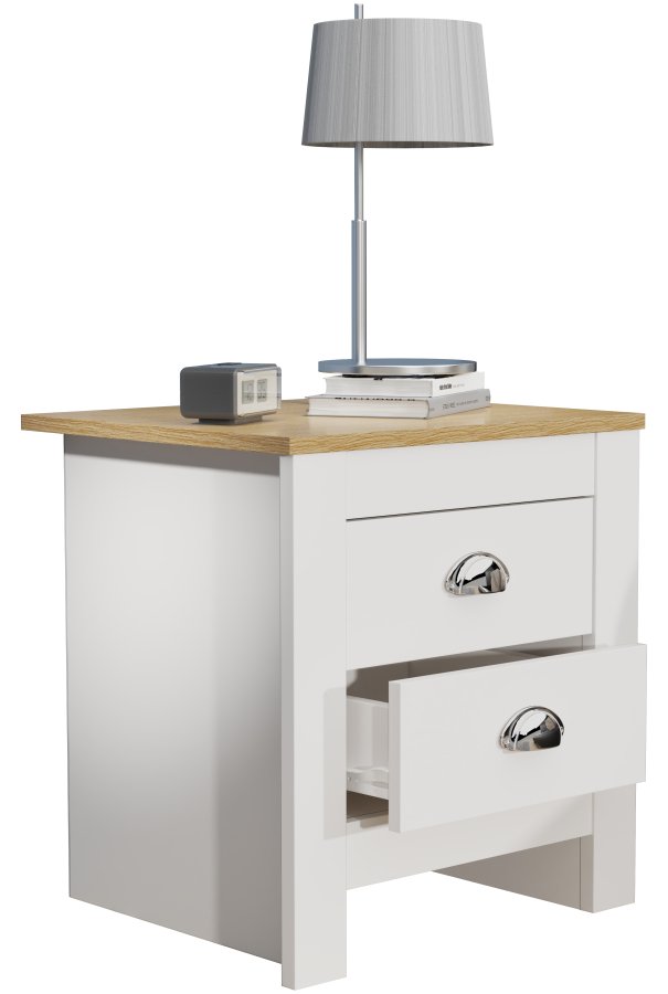 VCM NORDIC Balusa sengebord, m. 2 skuffer - hvid/natur tr (45x40)