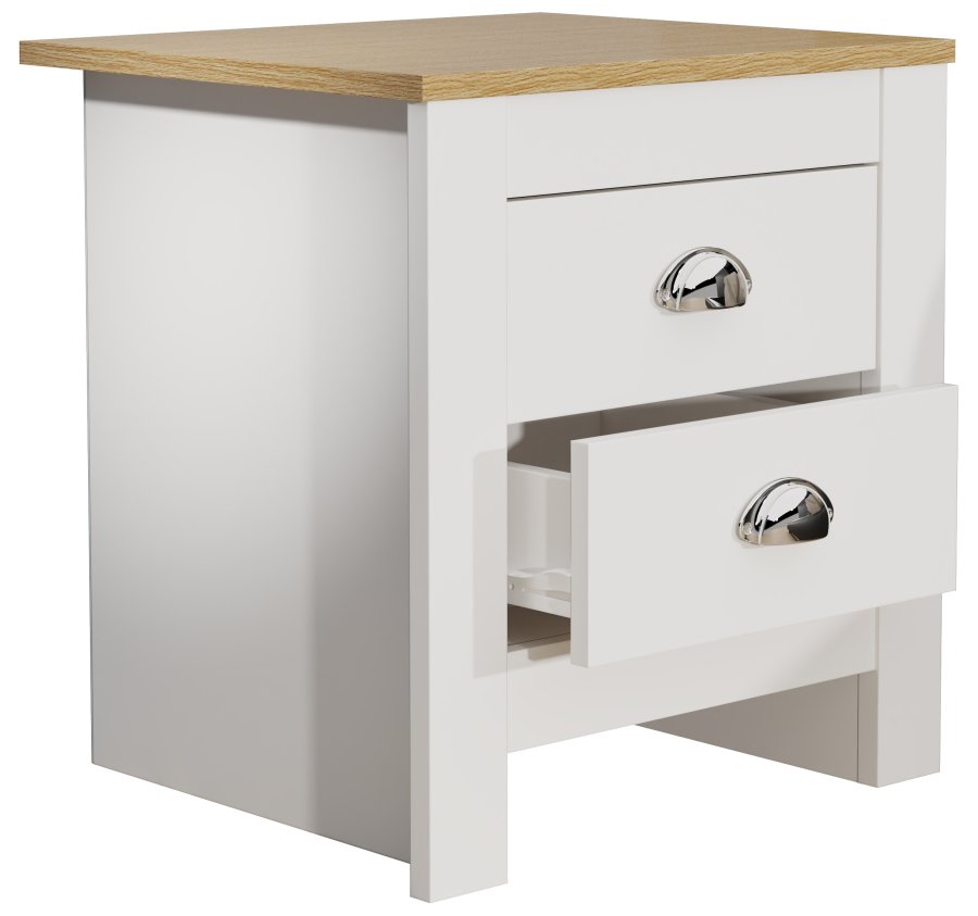 VCM NORDIC Balusa sengebord, m. 2 skuffer - hvid/natur tr (45x40)