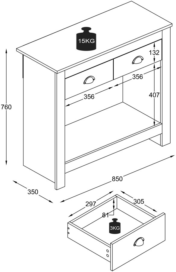 VCM NORDIC Balusa S kommode, m. 1 hylde og 2 skuffer - hvid/natur tr