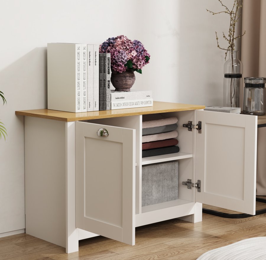 VCM NORDIC Balusa M kommode, m. 2 lger og 2 hylder - hvid/natur tr