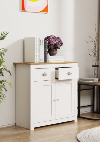 VCM NORDIC Balusa L kommode, m. 2 lger, 2 skuffer og 1 hylde - hvid/natur tr