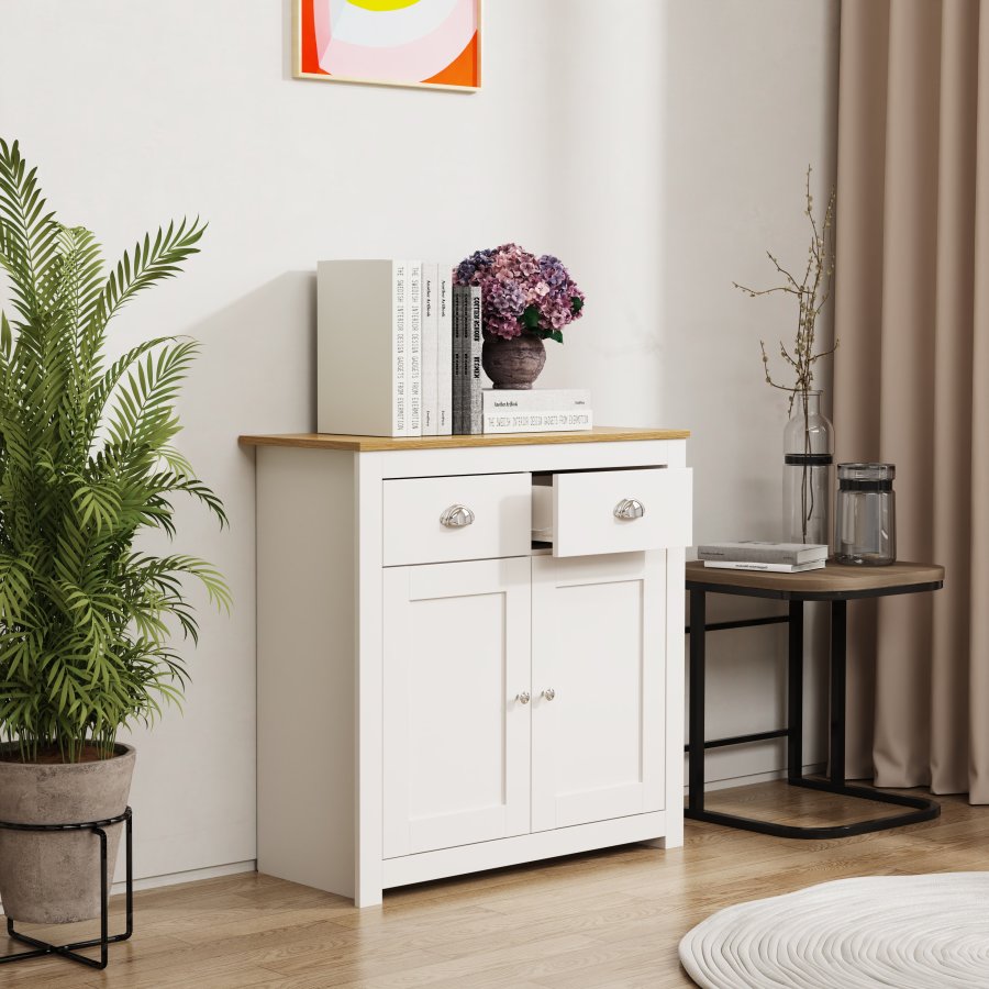 VCM NORDIC Balusa L kommode, m. 2 lger, 2 skuffer og 1 hylde - hvid/natur tr