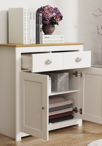 VCM NORDIC Balusa L kommode, m. 2 lger, 2 skuffer og 1 hylde - hvid/natur tr