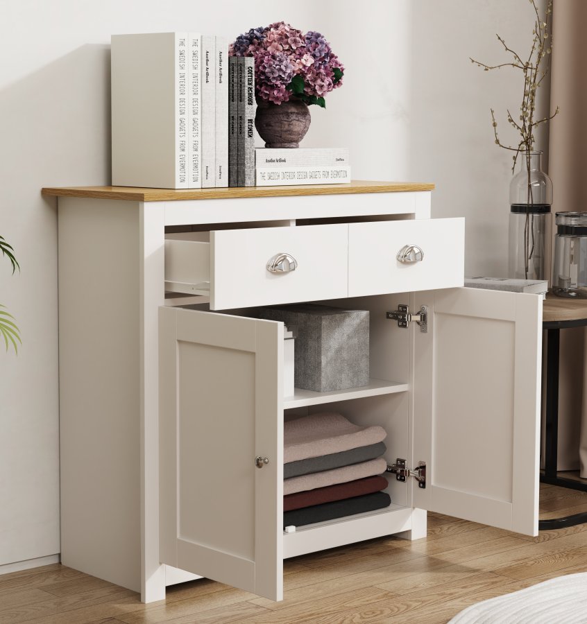 VCM NORDIC Balusa L kommode, m. 2 lger, 2 skuffer og 1 hylde - hvid/natur tr