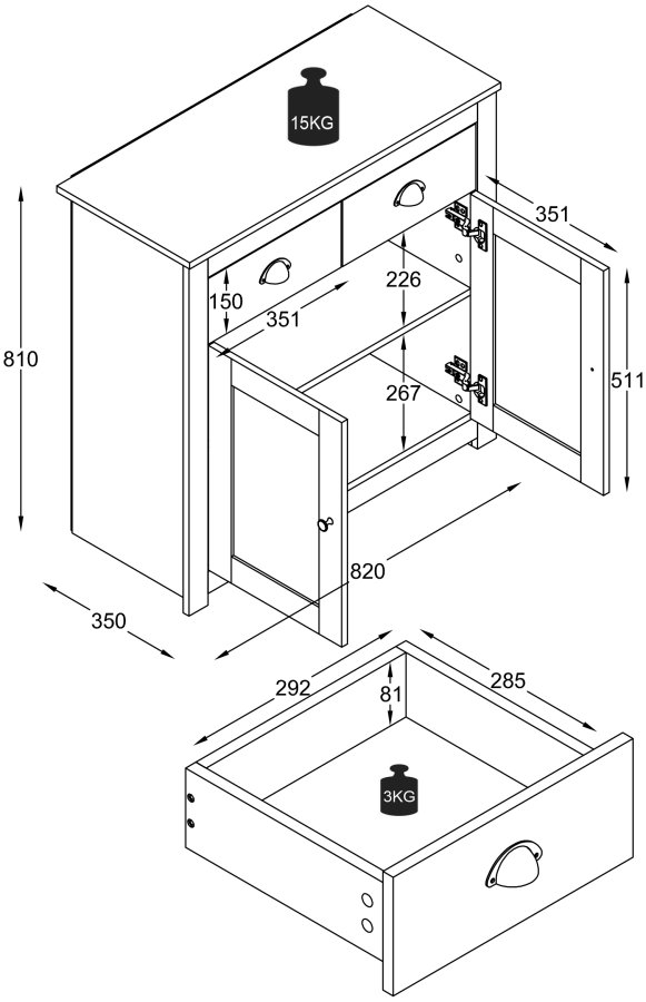 VCM NORDIC Balusa L kommode, m. 2 lger, 2 skuffer og 1 hylde - hvid/natur tr