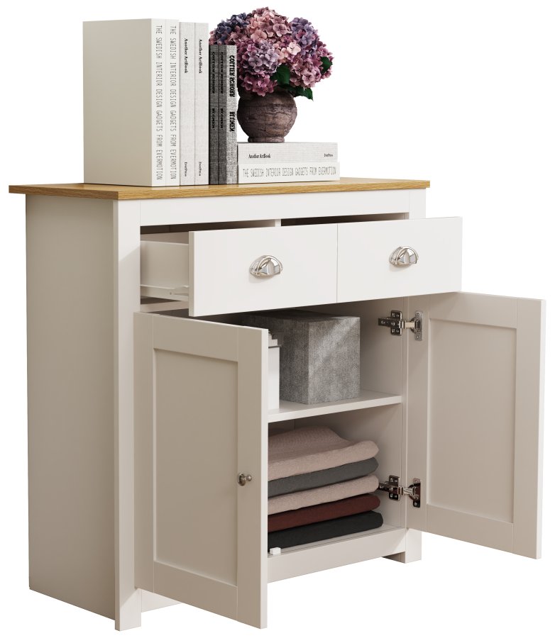 VCM NORDIC Balusa L kommode, m. 2 lger, 2 skuffer og 1 hylde - hvid/natur tr