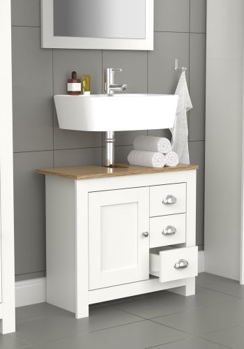 VCM NORDIC Balusa L badevrelsesunderskab til hndvask, m. 1 lge, 3 skuffer - hvid/natur tr