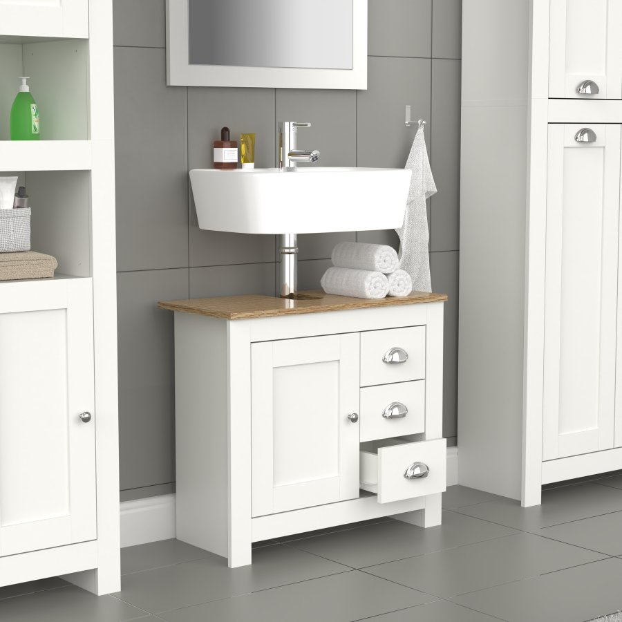 VCM NORDIC Balusa L badevrelsesunderskab til hndvask, m. 1 lge, 3 skuffer - hvid/natur tr