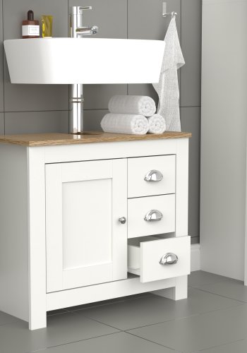 VCM NORDIC Balusa L badevrelsesunderskab til hndvask, m. 1 lge, 3 skuffer - hvid/natur tr