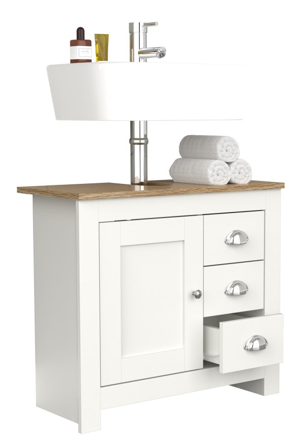 VCM NORDIC Balusa L badevrelsesunderskab til hndvask, m. 1 lge, 3 skuffer - hvid/natur tr