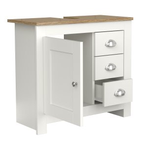 VCM NORDIC Balusa L badevrelsesunderskab til hndvask, m. 1 lge, 3 skuffer - hvid/natur tr