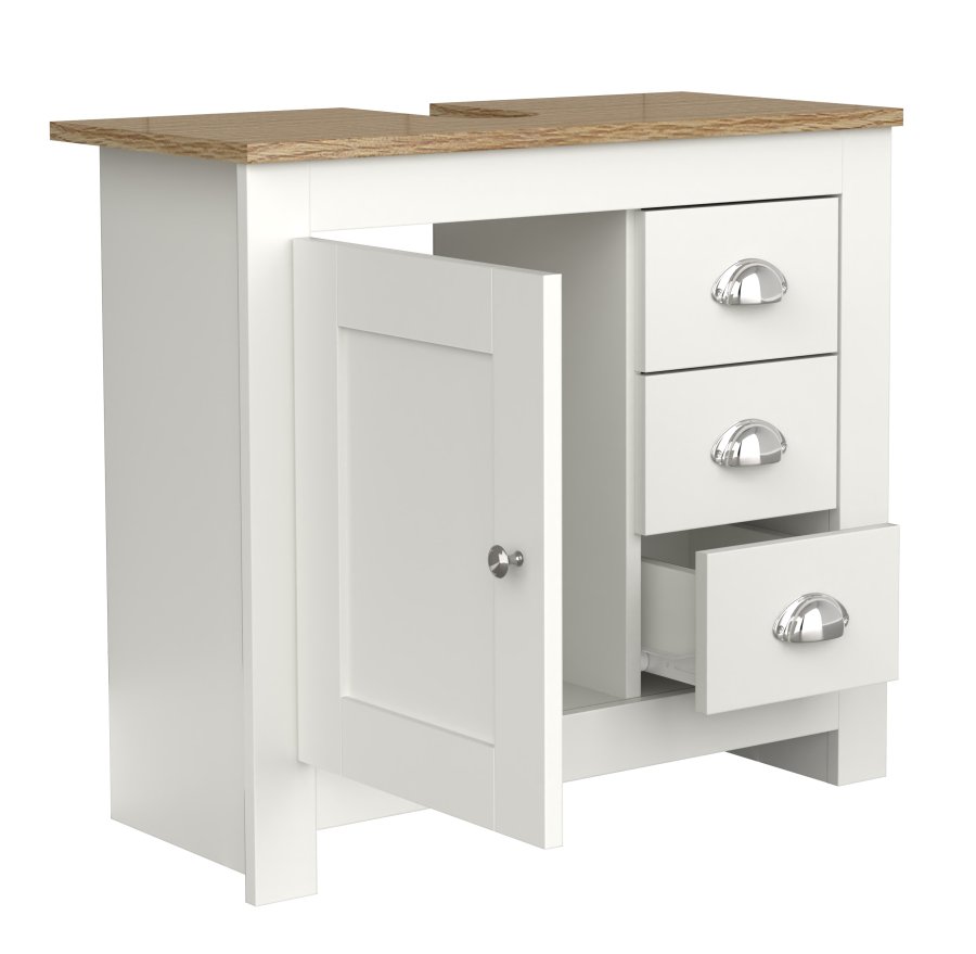 VCM NORDIC Balusa L badevrelsesunderskab til hndvask, m. 1 lge, 3 skuffer - hvid/natur tr