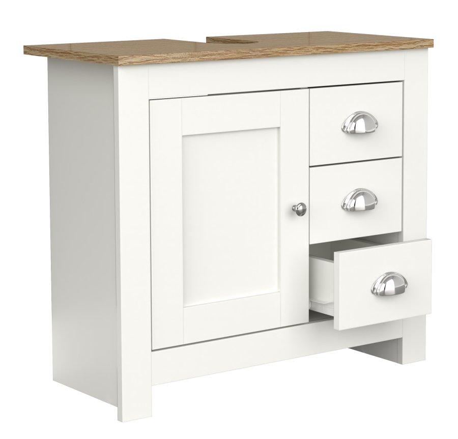 VCM NORDIC Balusa L badevrelsesunderskab til hndvask, m. 1 lge, 3 skuffer - hvid/natur tr