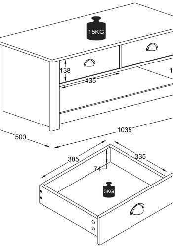 VCM NORDIC Balusa sofabord, m. 1 bent rum og 2 skuffer - natur/hvid tr (104x50)