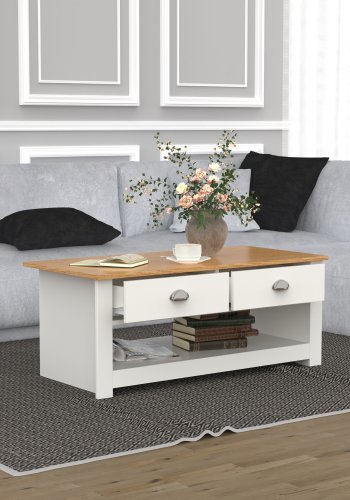 VCM NORDIC Balusa sofabord, m. 1 bent rum og 2 skuffer - natur/hvid tr (104x50)