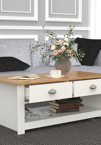 VCM NORDIC Balusa sofabord, m. 1 bent rum og 2 skuffer - natur/hvid tr (104x50)