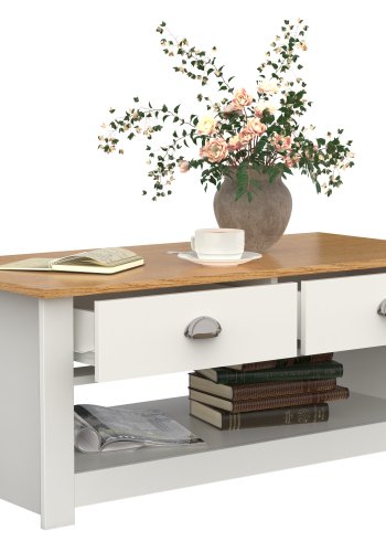 VCM NORDIC Balusa sofabord, m. 1 bent rum og 2 skuffer - natur/hvid tr (104x50)