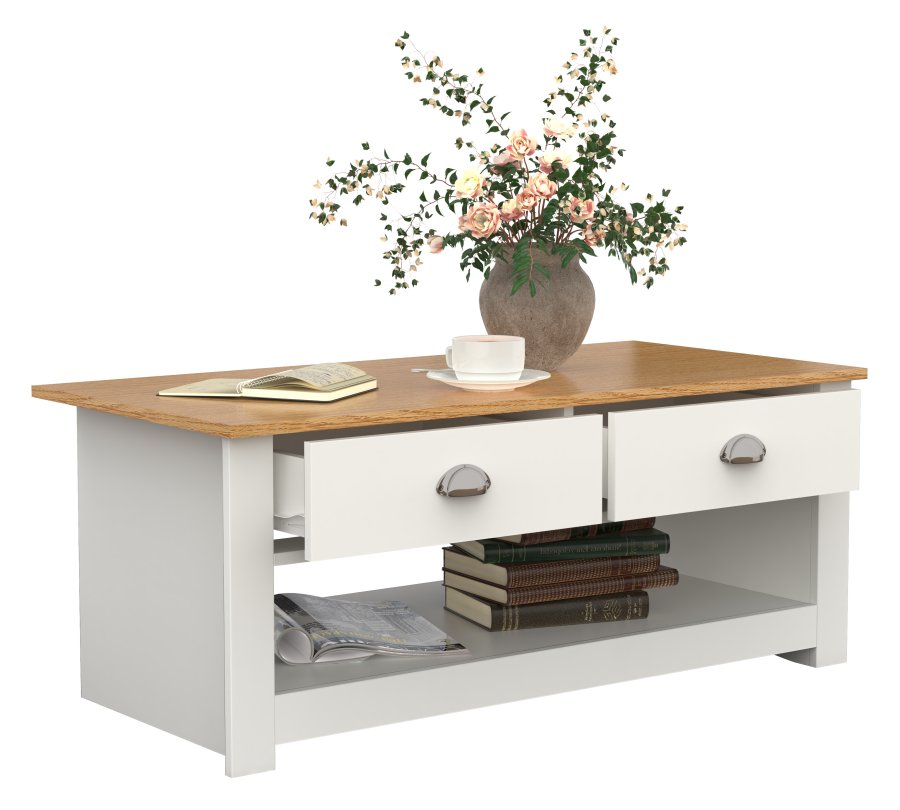 VCM NORDIC Balusa sofabord, m. 1 bent rum og 2 skuffer - natur/hvid tr (104x50)
