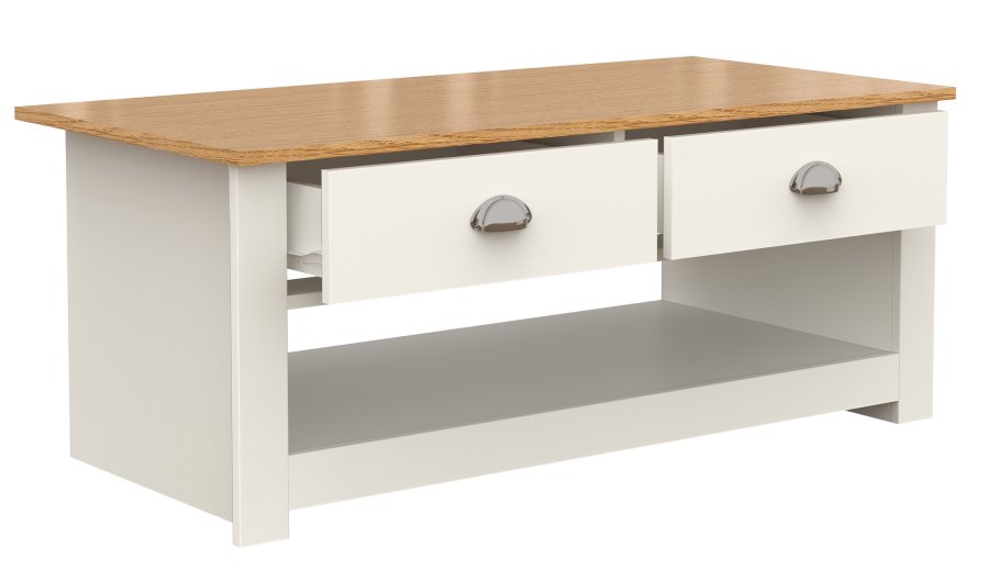 VCM NORDIC Balusa sofabord, m. 1 bent rum og 2 skuffer - natur/hvid tr (104x50)