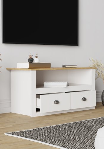 VCM NORDIC Balusa TV-bord, m. 1 bent rum og 2 skuffer - hvid og natur tr (99x44)