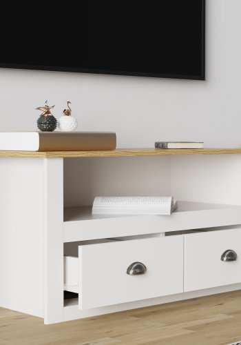 VCM NORDIC Balusa TV-bord, m. 1 bent rum og 2 skuffer - hvid og natur tr (99x44)