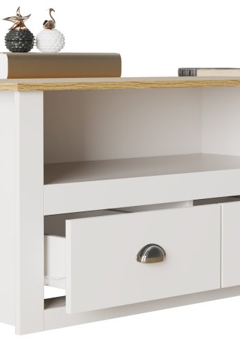 VCM NORDIC Balusa TV-bord, m. 1 bent rum og 2 skuffer - hvid og natur tr (99x44)