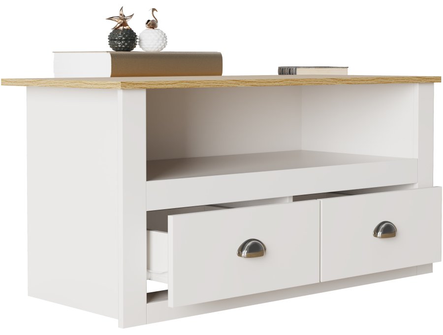 VCM NORDIC Balusa TV-bord, m. 1 bent rum og 2 skuffer - hvid og natur tr (99x44)