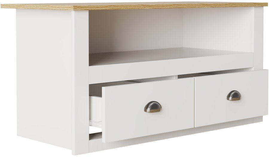 VCM NORDIC Balusa TV-bord, m. 1 bent rum og 2 skuffer - hvid og natur tr (99x44)