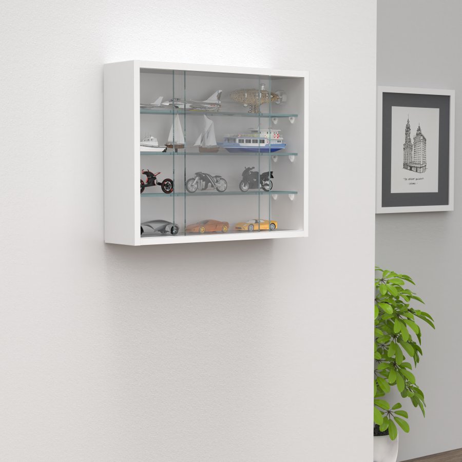 VCM NORDIC Drivalo S vgskab, m. 2 skydelger og 3 hylder - glas og hvid tr