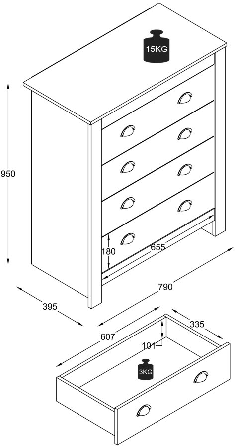 VCM NORDIC Balusa XL kommode, m. 4 skuffer - hvid/natur tr