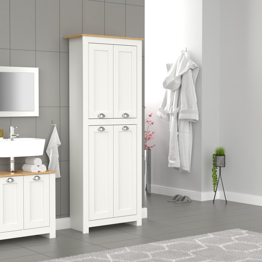 VCM NORDIC Balusa badevrelsesskab, m. 4 lger og hylder - hvid/natur tr