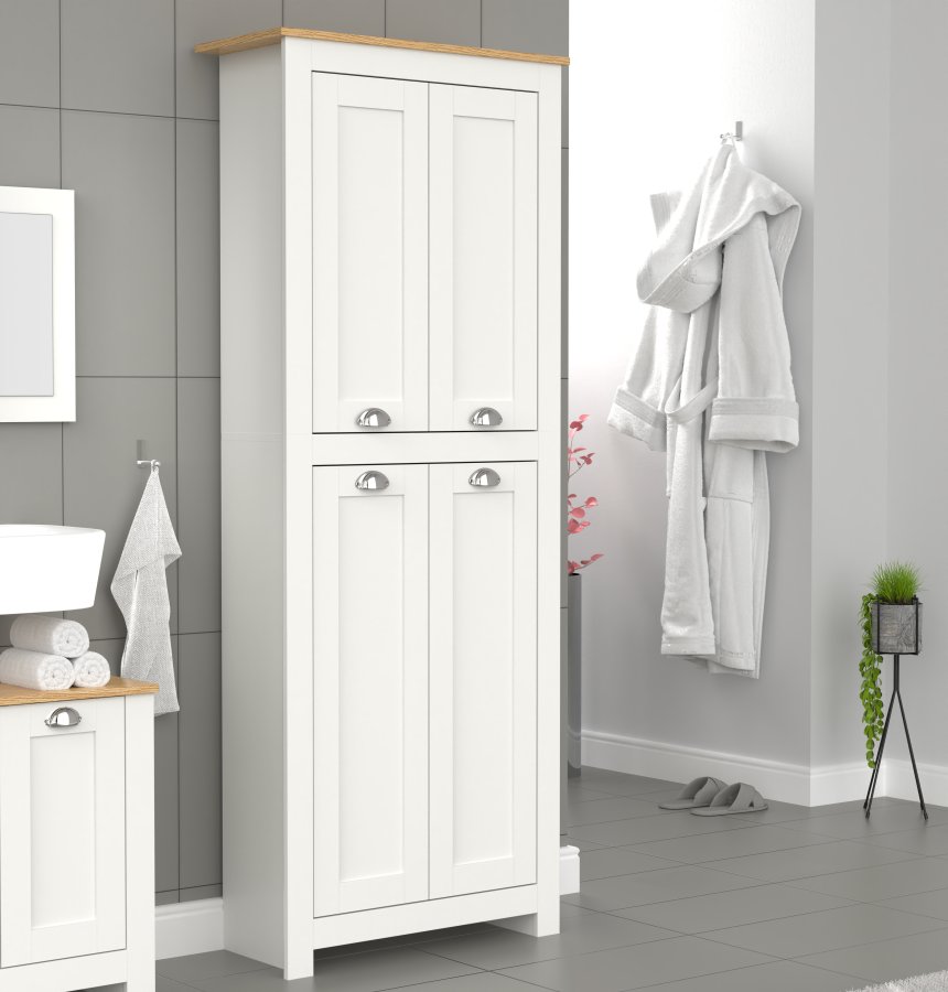 VCM NORDIC Balusa badevrelsesskab Hj, m. 4 lger og 4 hylder - hvid/natur tr