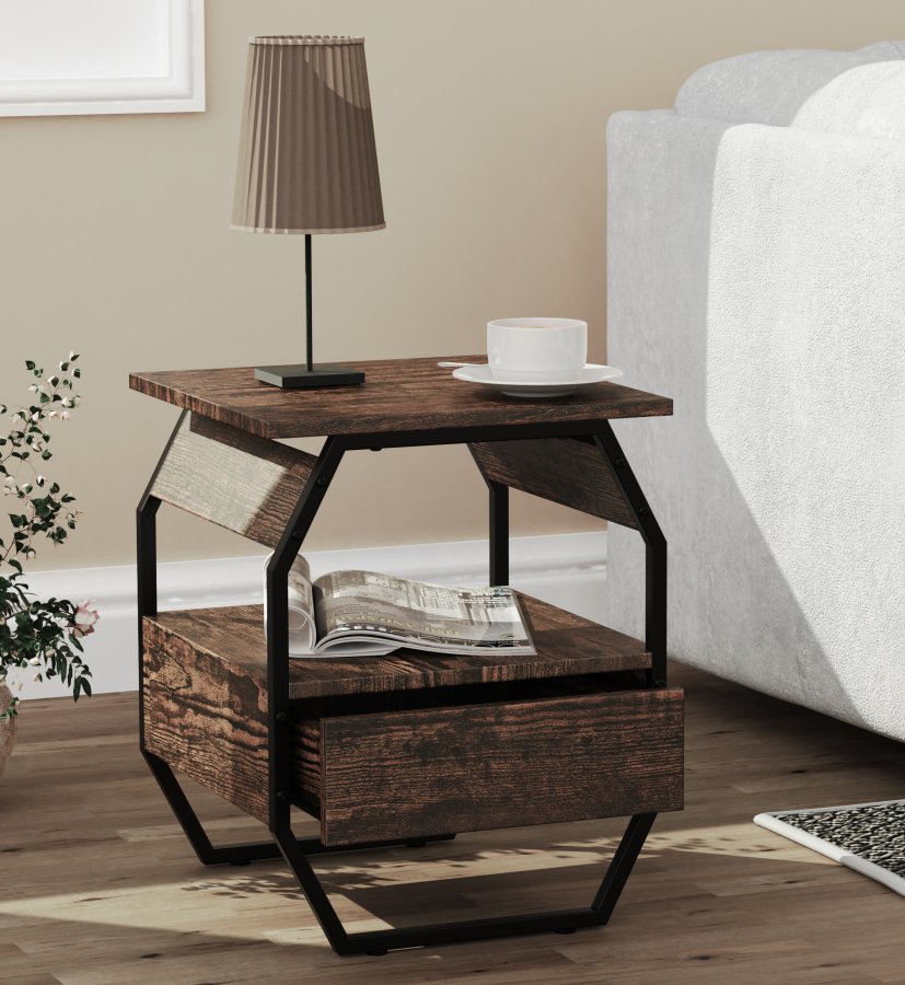 VCM NORDIC Aulari S sidebord, m. 1 bent rum og 1 skuffe - natur tr og sort stl (40x40)