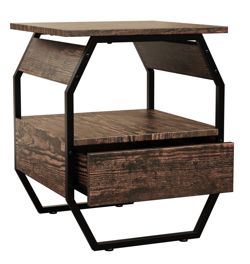 VCM NORDIC Aulari S sidebord, m. 1 bent rum og 1 skuffe - natur tr og sort stl (40x40)