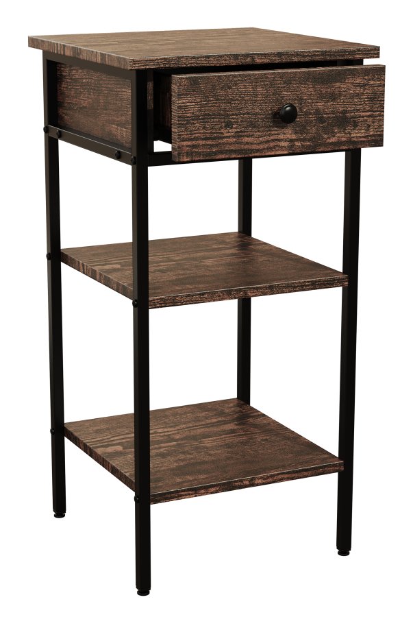 VCM NORDIC Aulari L sidebord, m. 2 hylder og 1 skuffe - natur tr og sort stl (35x35)