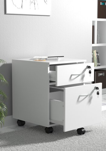 VCM NORDIC Baula M arkivskab, lsbar, m. 1 hngemappeskuffe, 1 skuffe og hjul - hvid tr