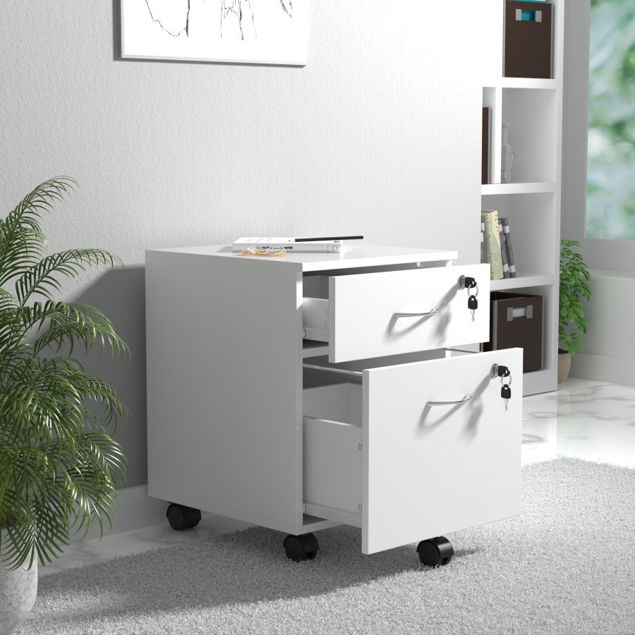 VCM NORDIC Baula M arkivskab, lsbar, m. 1 hngemappeskuffe, 1 skuffe og hjul - hvid tr