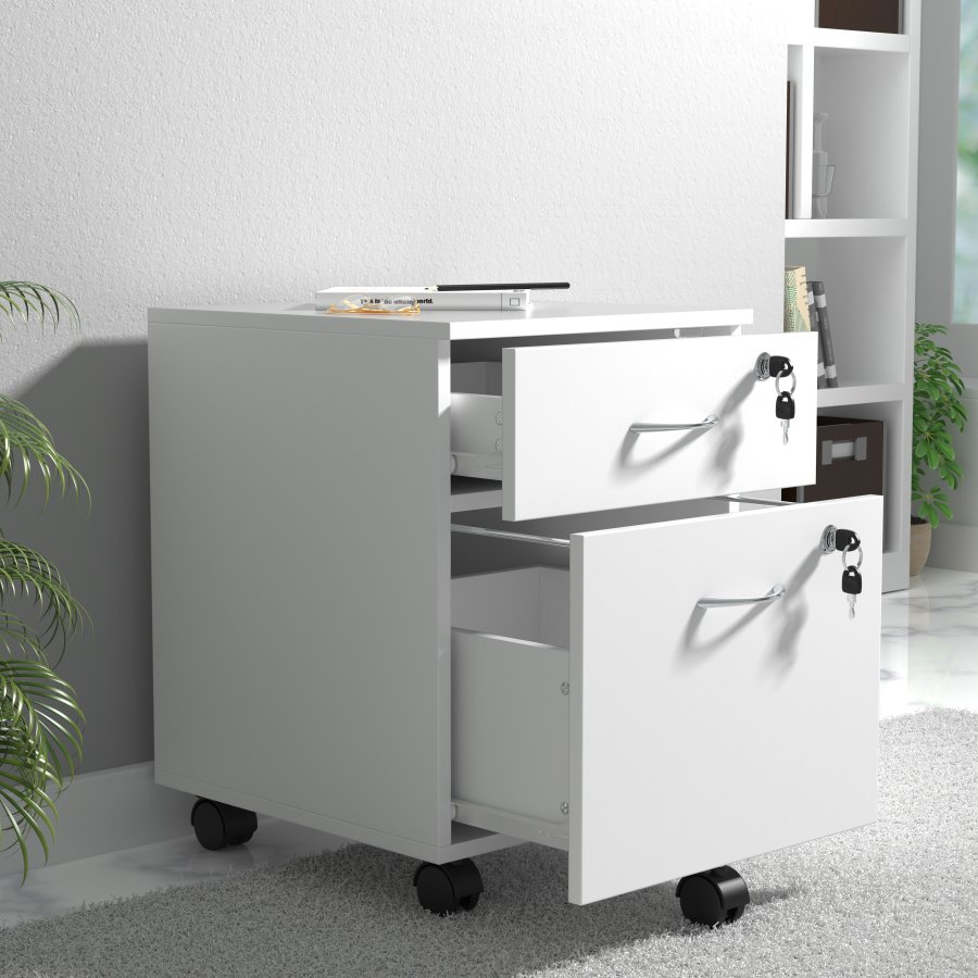 VCM NORDIC Baula M arkivskab, lsbar, m. 1 hngemappeskuffe, 1 skuffe og hjul - hvid tr