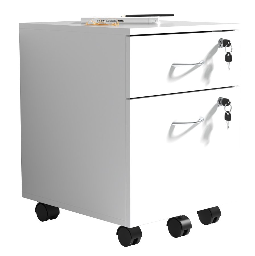 VCM NORDIC Baula M arkivskab, lsbar, m. 1 hngemappeskuffe, 1 skuffe og hjul - hvid tr