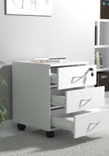 VCM NORDIC Baula L arkivskab, lsbar, m. 3 skuffer og hjul - hvid tr