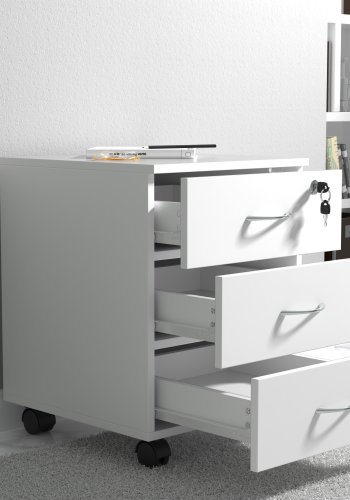 VCM NORDIC Baula L arkivskab, lsbar, m. 3 skuffer og hjul - hvid tr