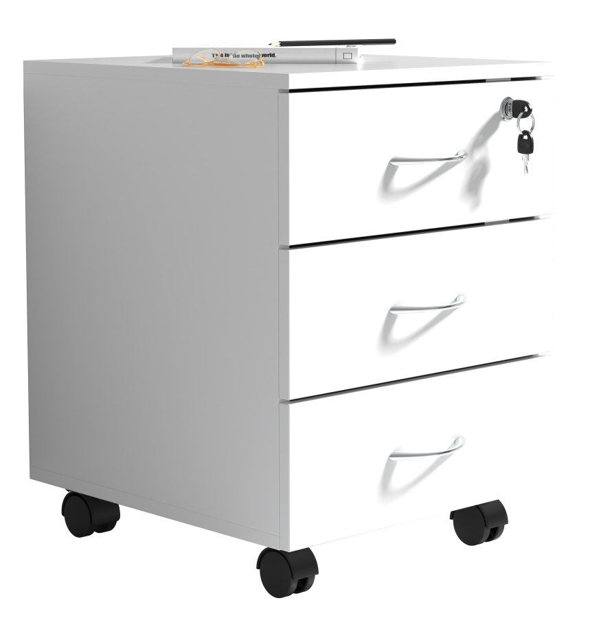 VCM NORDIC Baula L arkivskab, lsbar, m. 3 skuffer og hjul - hvid tr