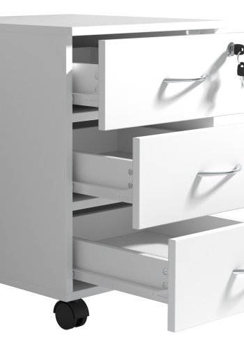 VCM NORDIC Baula L arkivskab, lsbar, m. 3 skuffer og hjul - hvid tr