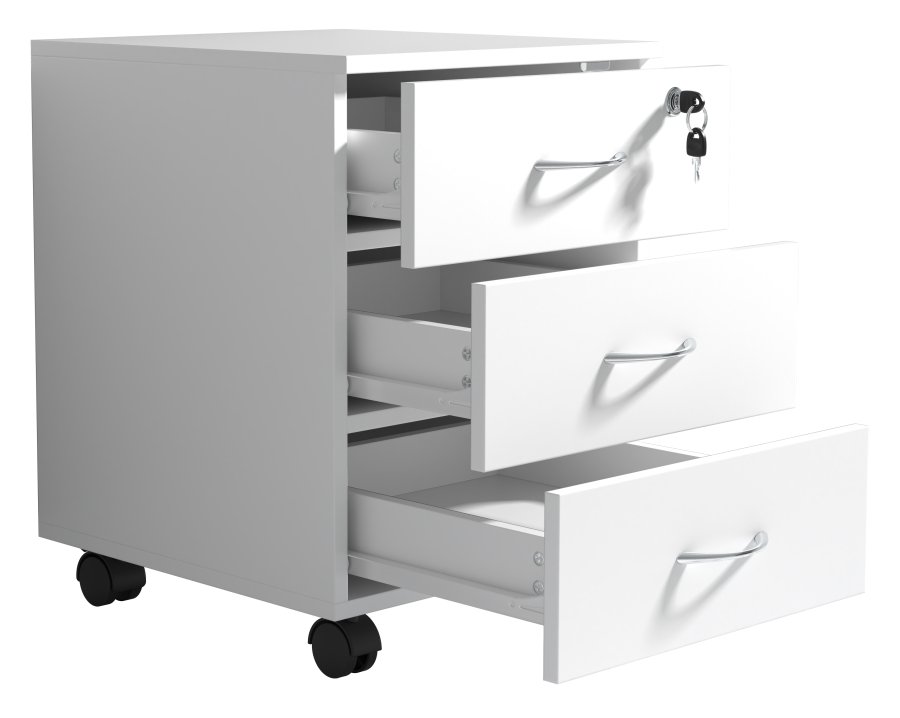 VCM NORDIC Baula L arkivskab, lsbar, m. 3 skuffer og hjul - hvid tr