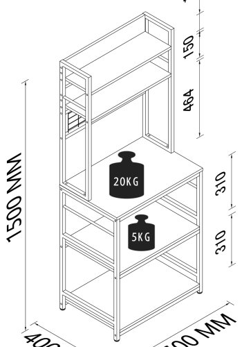 VCM NORDIC Kolari kkkenreol, m. hylder - natur tr og sort jern